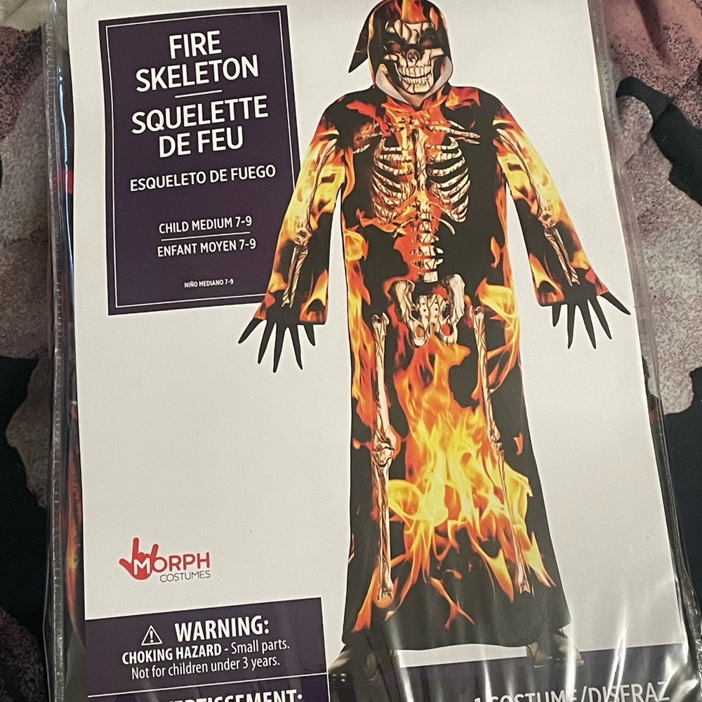 Fiery Skeleton Halloween Costume Black and Orange